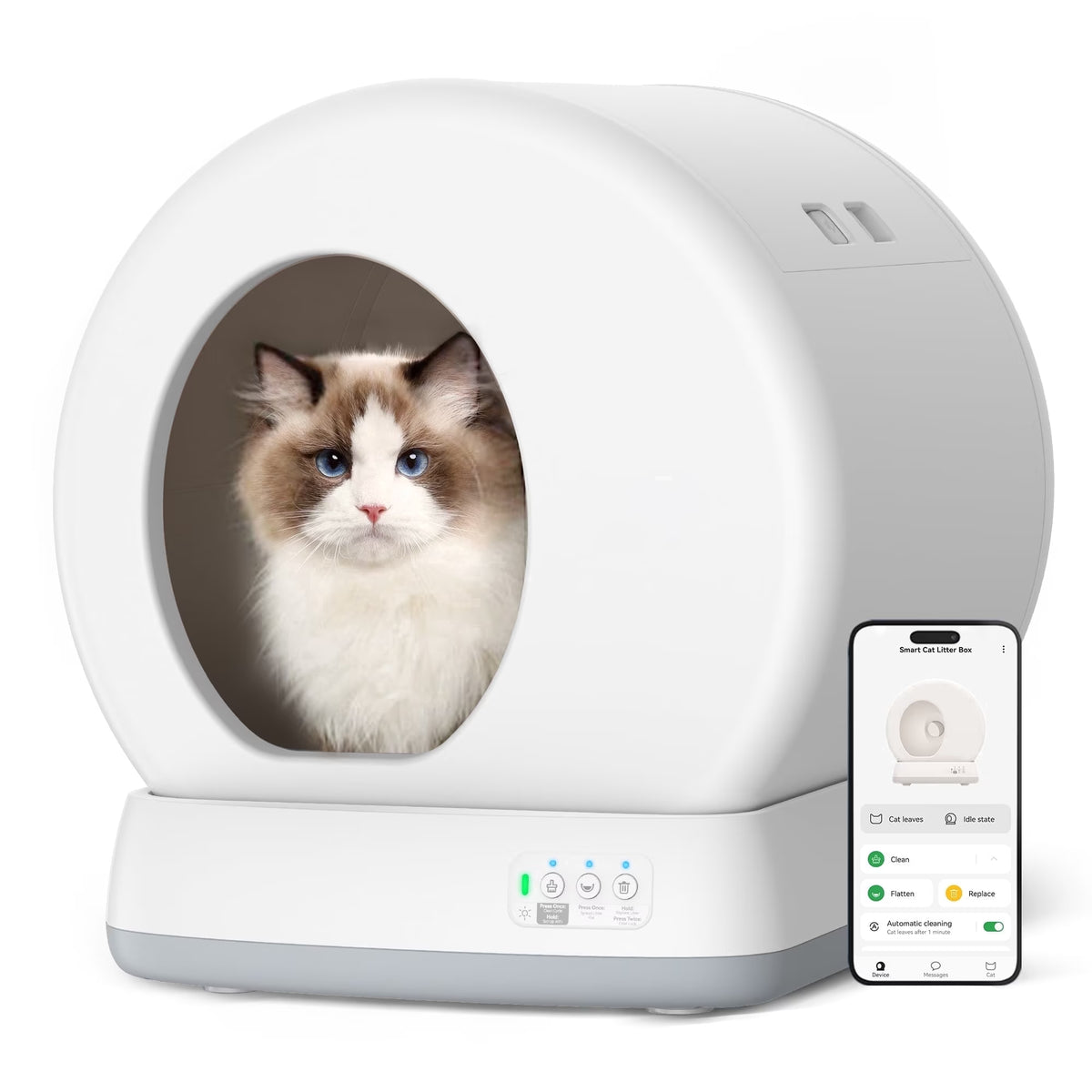 Self-Cleaning Cat Litter Box, Automatic Cat Litter Box with APP Control, Safety Sensors, Odor Isolation & Health Monitoring